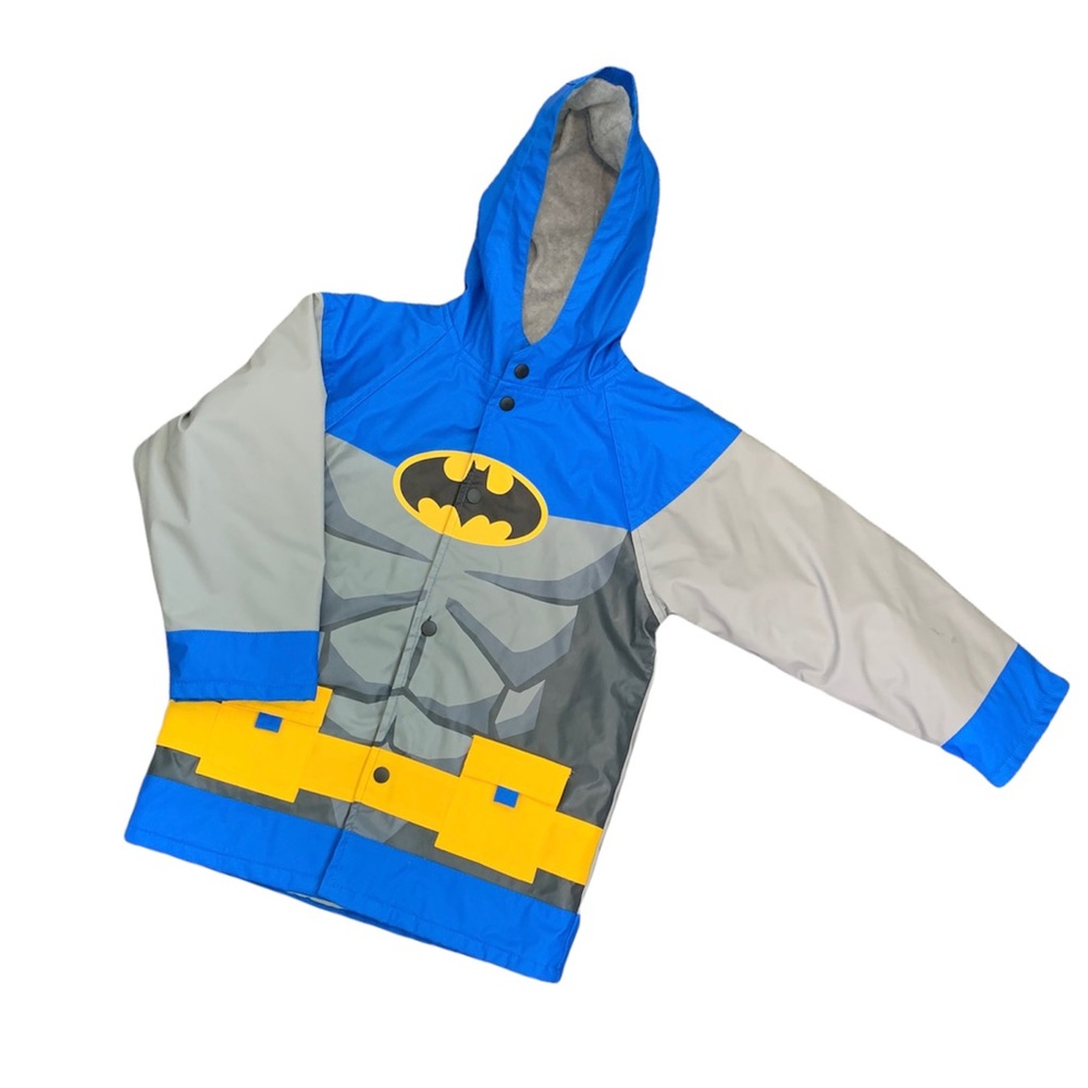 Boy’s Western Chief Batman Raincoat Fleece Lined Hooded Blue Gray